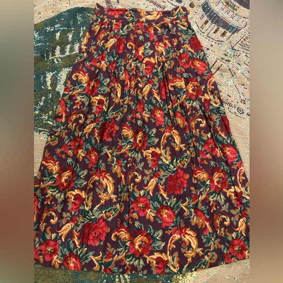 Vtg 90s David Hollis Digital Floral Pleat Front Maxi Skirt - Picture 2 of 10